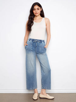 Pantalon Charlie B C-5787-627-156 denim jambe large bleu moyen pour femme – Confortable et moderne, parfait pour quotidien, sorties et week-end