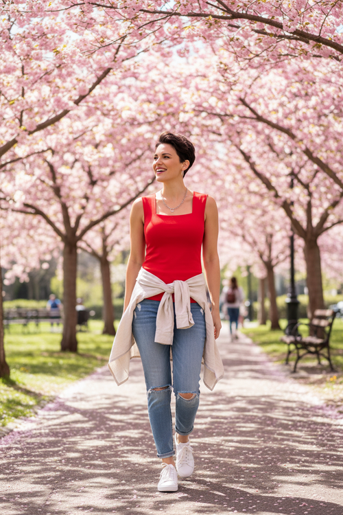 Camisole rouge au parc