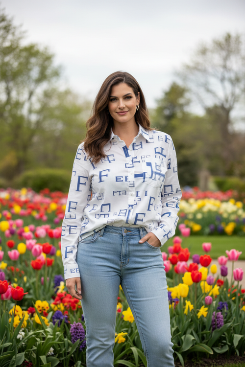 Chemise avec jeans dans jardin printanier