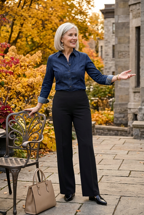 Chemise en denim foncé sur une terrasse à Outremont