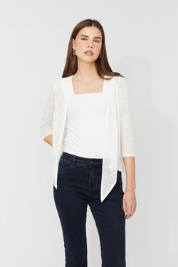 Haut léger ivoire pour femme – Compli K 36057 | Cardigan ouvert à nouer style élégant et fluide | Pour la femme moderne qui aime les superpositions raffinées | Parfait pour le bureau, les sorties ou les soirées