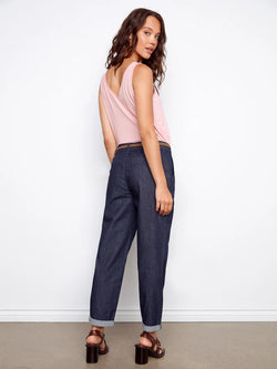 Pantalon Charlie B C5755-542C-9100 bleu profond avec ceinture pour femme – Élégant et polyvalent, parfait pour quotidien, bureau, sorties et occasions