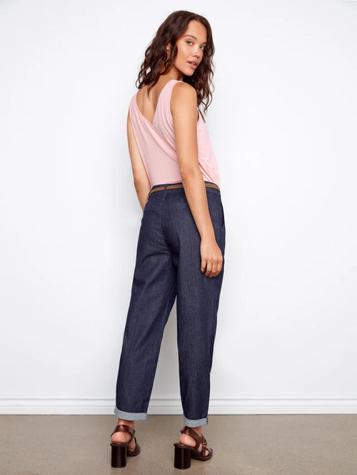 Pantalon Charlie B C-5755-542C-9100 bleu profond avec ceinture pour femme – Élégant et polyvalent, parfait pour quotidien, bureau, sorties et occasions