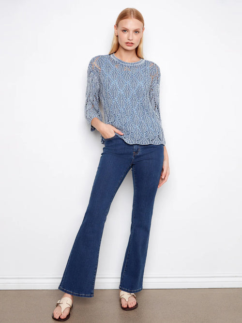 Chandail Charlie B C2959-525C-012 crochet brume pour femme – Léger et ajouré, parfait pour quotidien, sorties et vacances