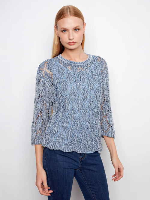 Chandail Charlie B C2959-525C-012 crochet brume pour femme – Léger et ajouré, parfait pour quotidien, sorties et vacances