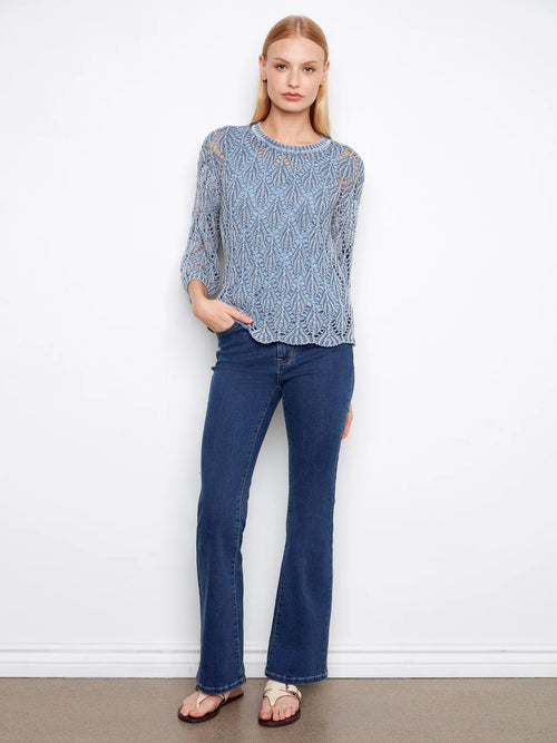 Chandail Charlie B C2959-525C-012 crochet brume pour femme – Léger et ajouré, parfait pour quotidien, sorties et vacances