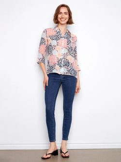 Haut Charlie B C4605R-274C-P246 imprimé feux d'artifice floral pour femme – Coloré et frais, parfait pour été, quotidien et vacances