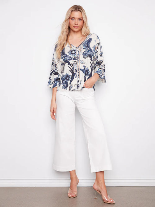 Haut Charlie B C4650-787A-P498 imprimé Paisley lin pour femme – Élégant et bohème, parfait pour quotidien, sorties et vacances