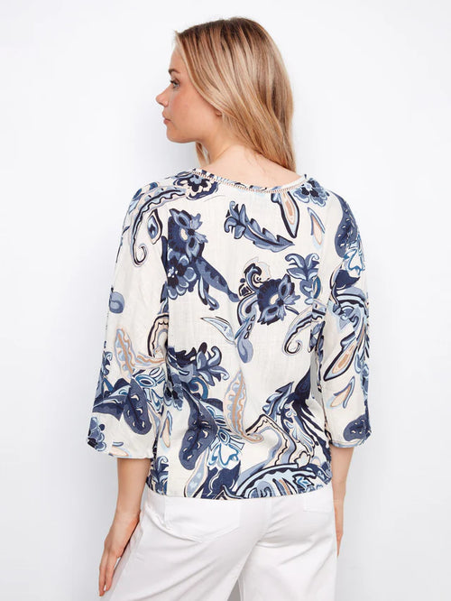 Haut Charlie B C4650-787A-P498 imprimé Paisley lin pour femme – Élégant et bohème, parfait pour quotidien, sorties et vacances