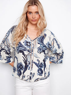 Haut Charlie B C4650-787A-P498 imprimé Paisley lin pour femme – Élégant et bohème, parfait pour quotidien, sorties et vacances