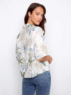 Haut Charlie B C4688-576C-P404 imprimé hawaïen lin pour femme – Léger et tropical, parfait pour quotidien, sorties et vacances