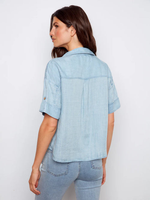 Haut Charlie B 4688-578C-140 chemise tencel bleu pâle pour femme – Léger et élégant, parfait pour quotidien, bureau et sorties