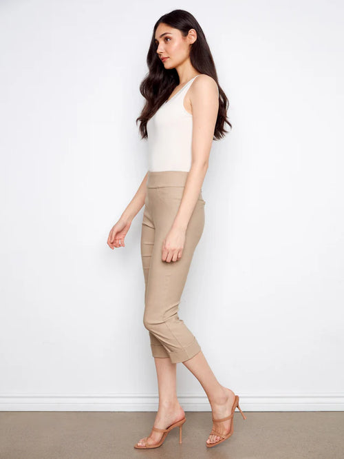 Pantalon Charlie B C5259TTP-560A-300 capri grège pull-on pour femme – Confortable et élégant, parfait pour quotidien, sorties, voyage et été