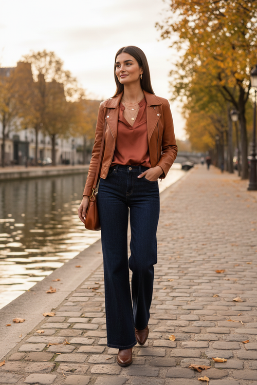 Denim Foncé – Look 2 : Blouse terracotta & Canal Saint-Martin