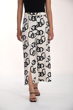 Pantalon blanc et noir à imprimé graphique Frank Lyman 266212 – Style moderne et élégance contrasée pour la femme contemporaine, du bureau aux sorties chic