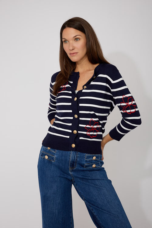 Chandail chic à contrastes bleu nuit et blanc Frank Lyman – Modèle 266355