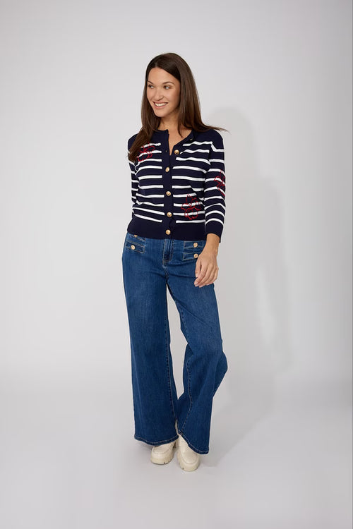 Chandail chic à contrastes bleu nuit et blanc Frank Lyman – Modèle 266355