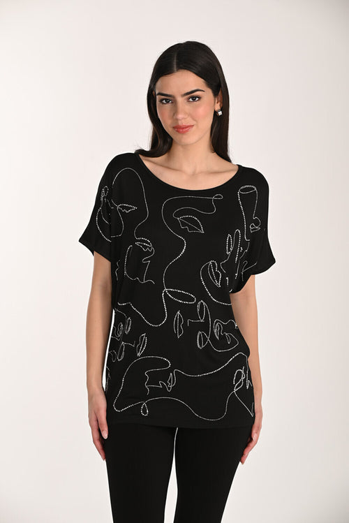 Haut Frank Lyman 266542 – Noir à Motif Linéaire Scintillant, Pour la Femme Artistique & Élégante