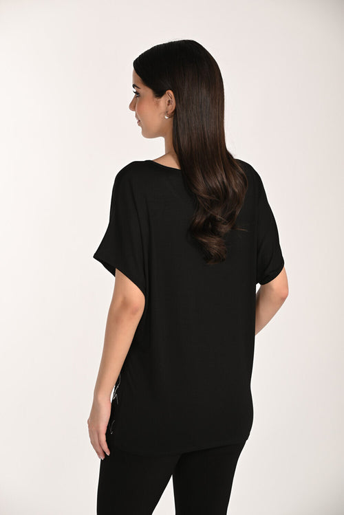Haut Frank Lyman 266542 – Noir à Motif Linéaire Scintillant, Pour la Femme Artistique & Élégante