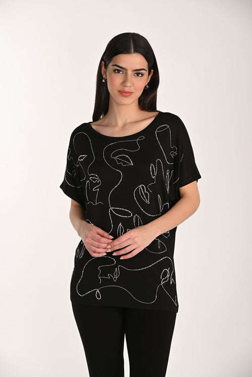 Haut Frank Lyman 266542 – Noir à Motif Linéaire Scintillant, Pour la Femme Artistique & Élégante