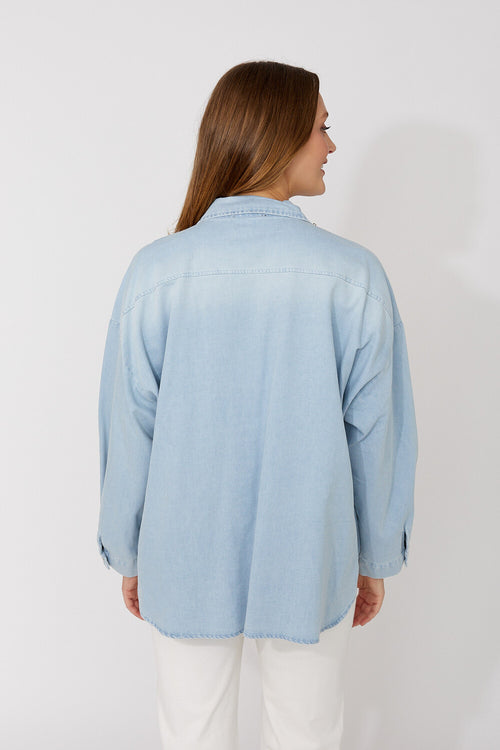 Chemise Frank Lyman 266582 pour femme – Chemise en denim clair à broderies florales au style chic et contemporain