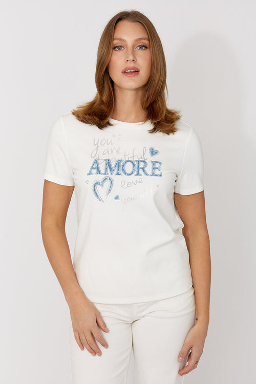 T-shirt Frank Lyman 266589 pour femme – T-shirt blanc à message décoratif au style doux et moderne