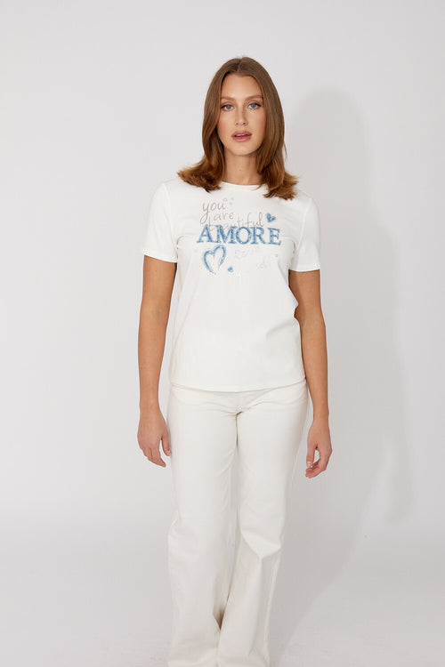 T-shirt Frank Lyman 266589 pour femme – T-shirt blanc à message décoratif au style doux et moderne