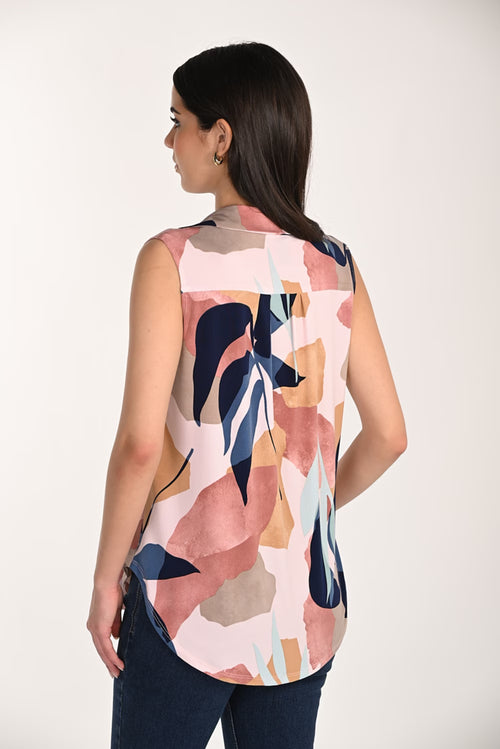 Haut imprimé multicolore rose et bleu à manches courtes Frank Lyman 266132 – Couleurs vibrantes et élégance féminine pour la femme moderne, du quotidien aux sorties chic