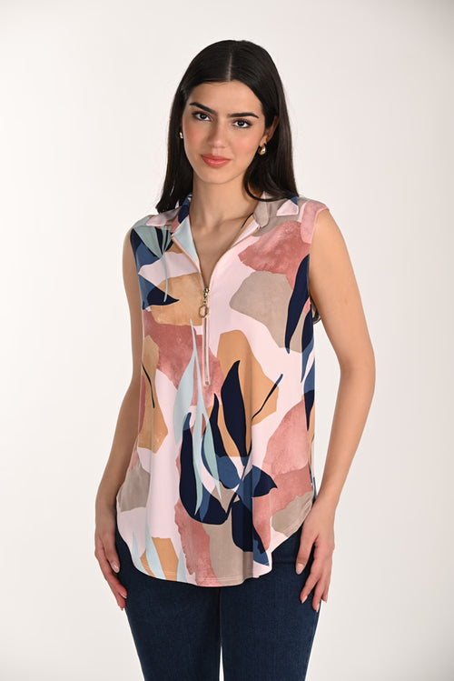 Haut imprimé multicolore rose et bleu à manches courtes Frank Lyman 266132 – Couleurs vibrantes et élégance féminine pour la femme moderne, du quotidien aux sorties chic