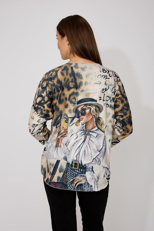 Haut Frank Lyman 266562 – Imprimé Floral Contrasté Tan & Noir, Pour la Femme Chic & Contemporaine
