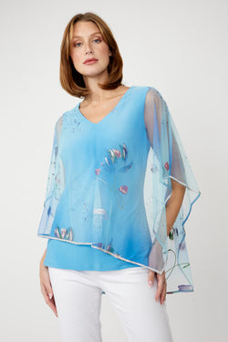 Haut turquoise à superposition en mousseline brodée Frank Lyman 258220 – Élégant, polyvalent et confortable, parfait pour occasions spéciales