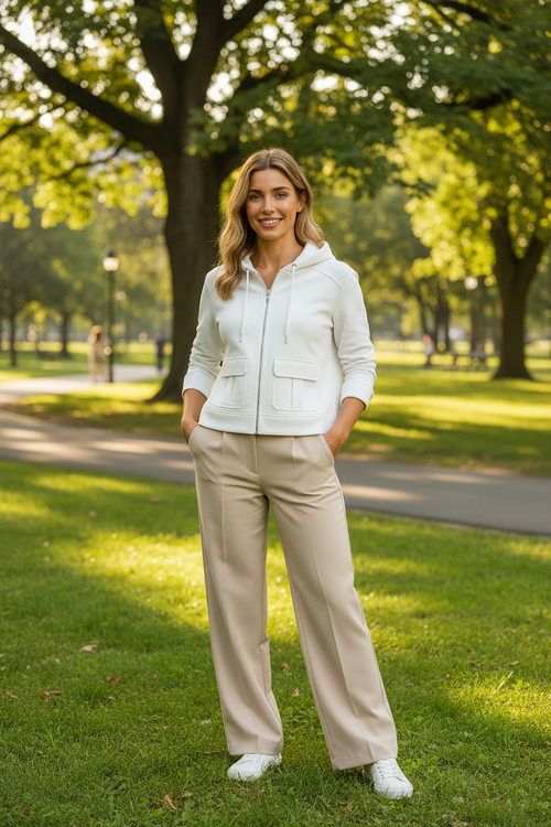 Haut blanc capuchon avec pantalon beige - Parc