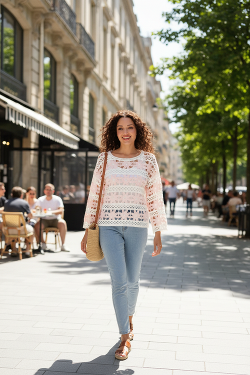 Haut blanc crochet avec jean - Ville