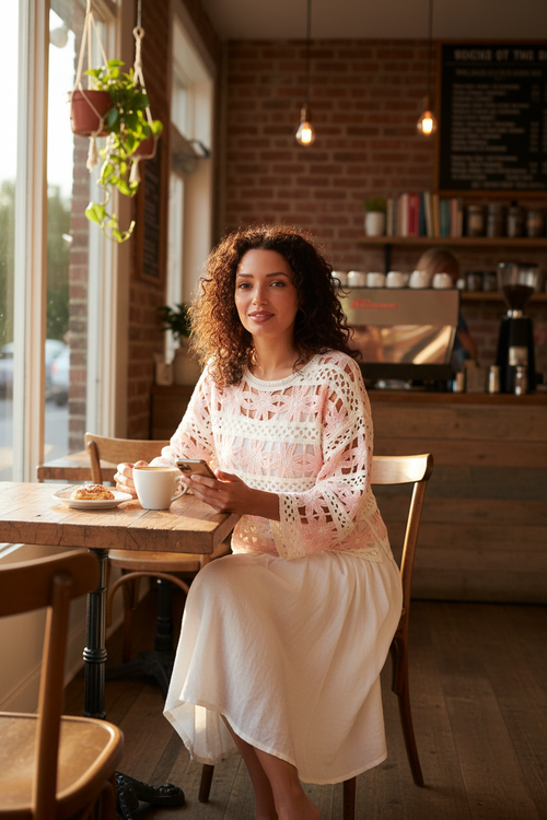 Haut blanc crochet avec jupe blanche - Café