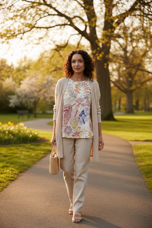 Haut blanc floral pastel avec cardigan - Parc