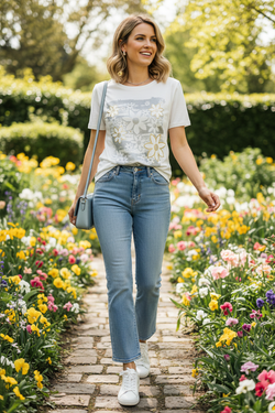 Haut floral blanc dans un jardin