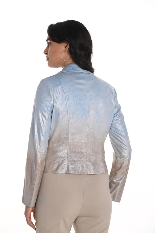 Veste en tricot bleu pâle avec dégradé or Frank Lyman 256799 – Pièce d'exception glamour et raffinée pour la femme moderne, des sorties chic aux occasions spéciales