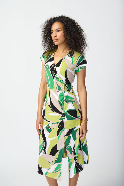 Robe Joseph Ribkoff 241201 – Midi Floral Tropical Vanilla & Multi, Pour la Femme Chic & Élégante