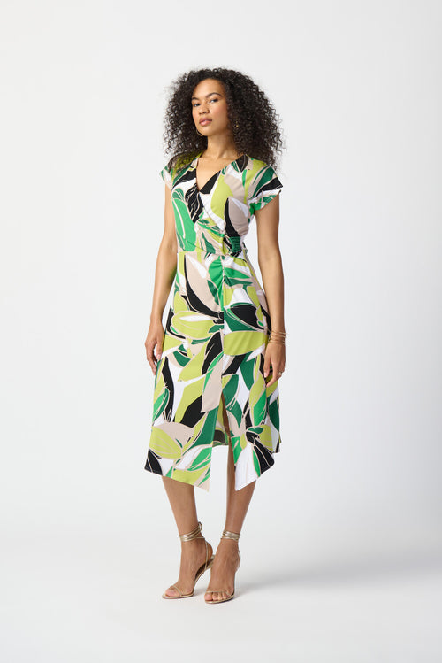 Robe Joseph Ribkoff 241201 – Midi Floral Tropical Vanilla & Multi, Pour la Femme Chic & Élégante