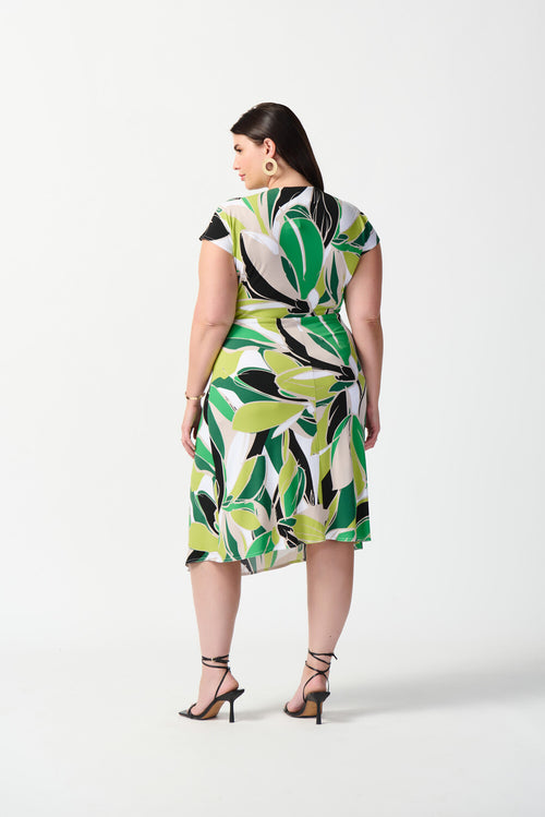 Robe Joseph Ribkoff 241201 – Midi Floral Tropical Vanilla & Multi, Pour la Femme Chic & Élégante
