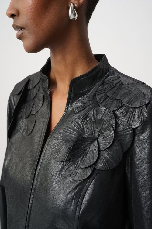 Veste Similicuir Fleurs Sculptées Joseph Ribkoff – Noir | SKU 264906 | Pour la femme audacieuse | Soirées & Occasions spéciales