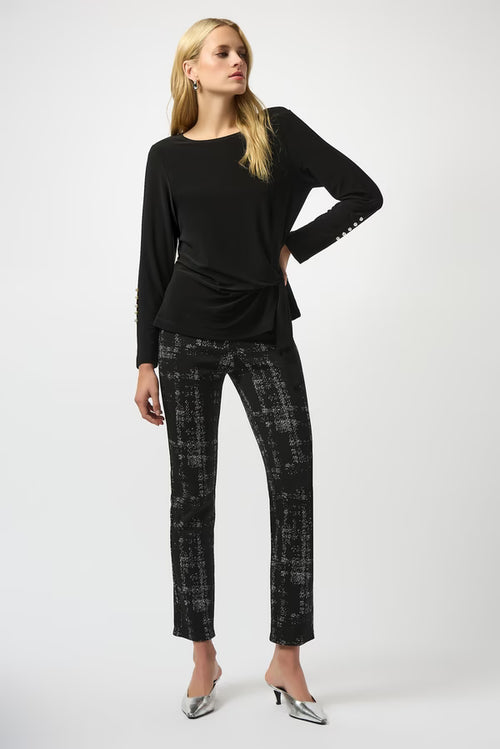 Pantalon Joseph Ribkoff 253179 imprimé graphique noir blanc pour femme – Ajusté et élégant, parfait pour bureau et occasions