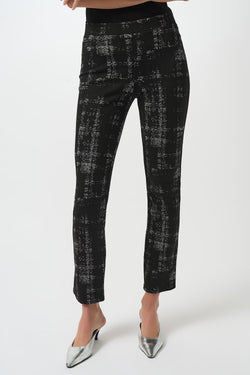 Pantalon Joseph Ribkoff 253179 imprimé graphique noir blanc pour femme – Ajusté et élégant, parfait pour bureau et occasions