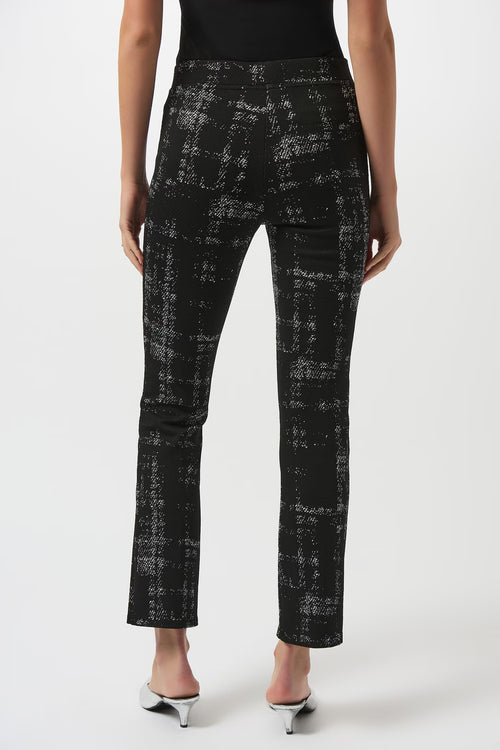 Pantalon Joseph Ribkoff 253179 imprimé graphique noir blanc pour femme – Ajusté et élégant, parfait pour bureau et occasions
