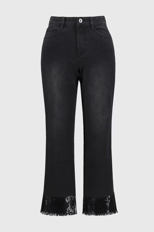 Jean noir 3/4 à finition déchirée Joseph Ribkoff 244948 – Style contemporain et touche décontractée chic pour la femme moderne, du quotidien aux sorties tendance
