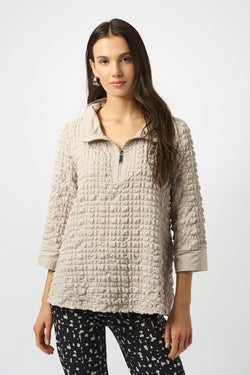 Haut Joseph Ribkoff 253070 texturé pierre de lune fermeture éclair pour femme – Élégant et raffiné, parfait pour bureau et occasions