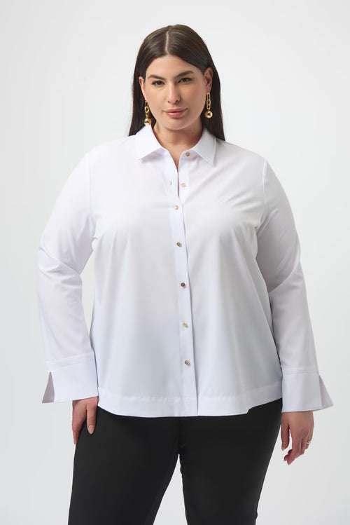 Chemisier blanc structuré manches 3/4 avec fermeture éclair au dos Joseph Ribkoff 253923 – Élégance moderne pour la femme raffinée, du bureau aux occasions spéciales