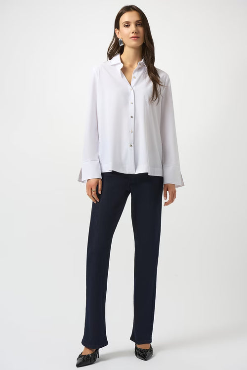 Chemisier blanc structuré manches 3/4 avec fermeture éclair au dos Joseph Ribkoff 253923 – Élégance moderne pour la femme raffinée, du bureau aux occasions spéciales