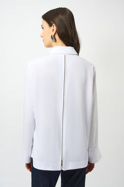 Chemisier blanc structuré manches 3/4 avec fermeture éclair au dos Joseph Ribkoff 253923 – Élégance moderne pour la femme raffinée, du bureau aux occasions spéciales