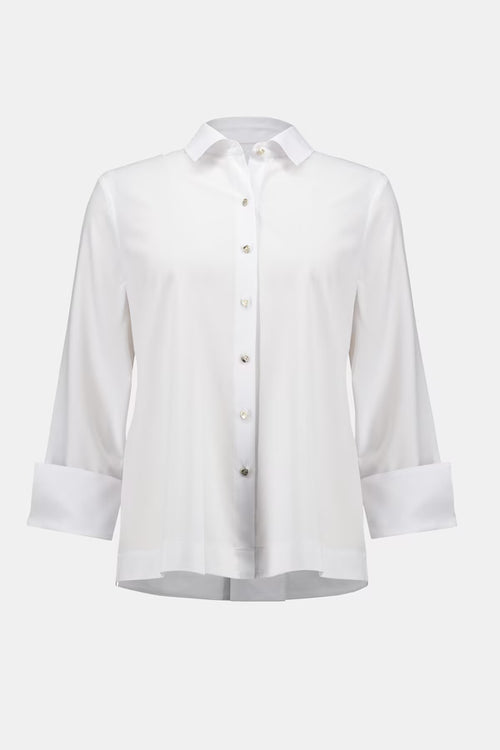 Chemisier blanc structuré manches 3/4 avec fermeture éclair au dos Joseph Ribkoff 253923 – Élégance moderne pour la femme raffinée, du bureau aux occasions spéciales